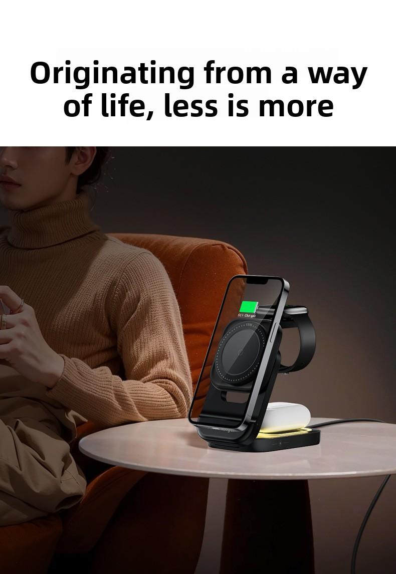 New foldable, retractable, magnetic 3-in-1 wireless charger suitable for Apple phone stand wireless charging