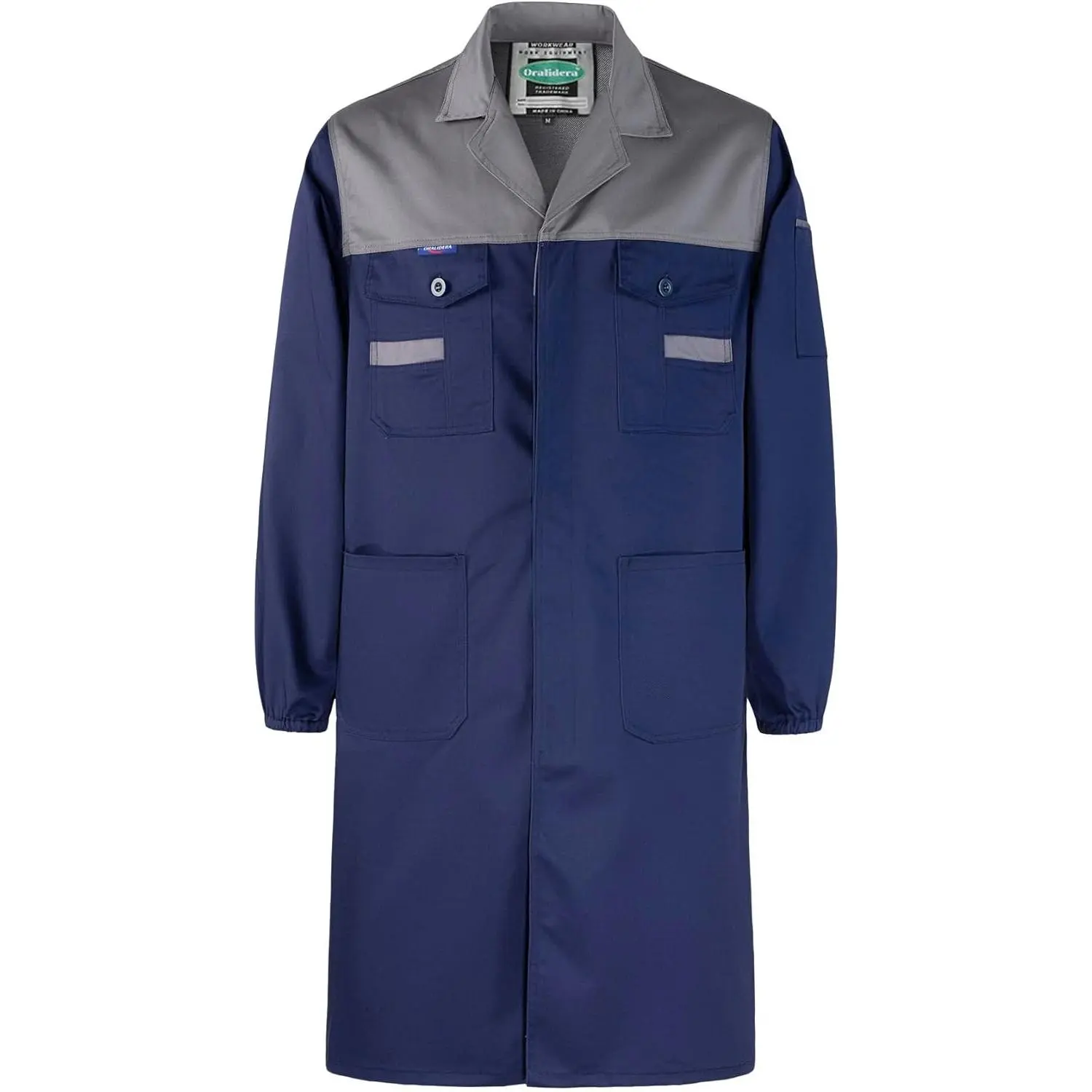 Men's Cotton Lab Jacket, Long-Sleeve Workwear with Pockets and Elastic Details for Garage DIY, Laboratory Use