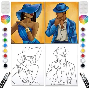 2 Pack  and Sip Canvas Painting Kit Pre Drawn Canvas for Painting for Adults Stretched Canvas Couples  Date Night Afro Elegant Gentleman and Lady Couple  Party Valentines