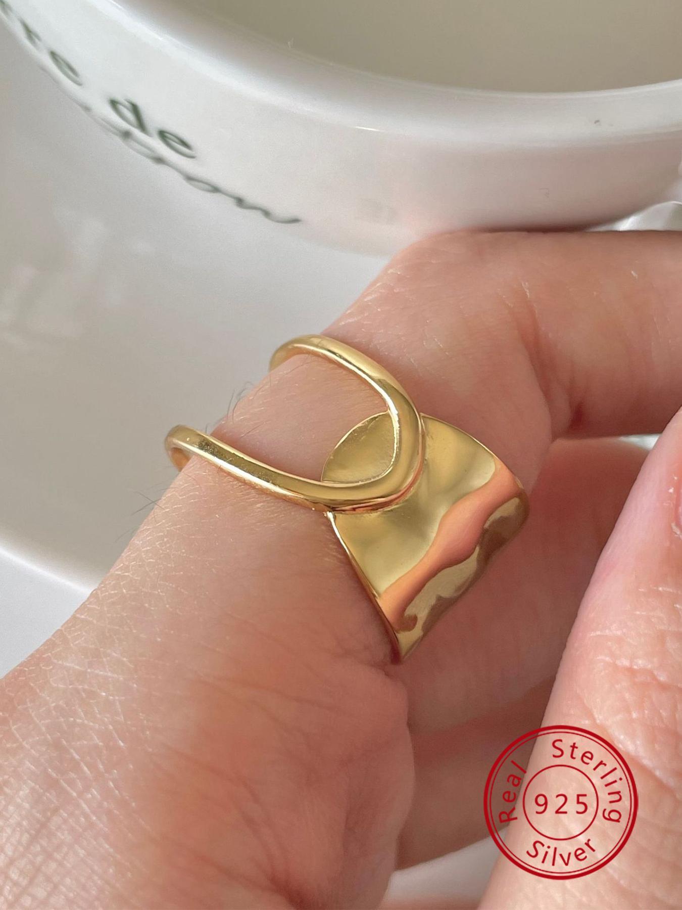 S925 Sterling Silver Simple Fashion Irregular Shaped Hollow Open Adjustable Ring, Fashion Jewelry for Party, Daily Clothing Decor, Trendy Exquisite Jewelry for Birthday Gift, Elegant Fashion Rings, Statement Ring