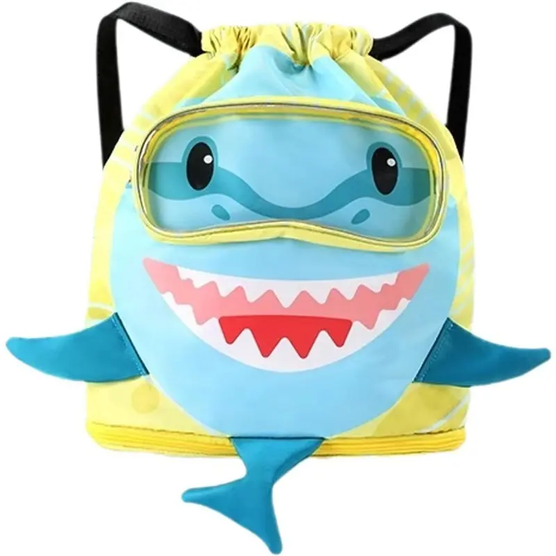 Drawstring Gym Bag Swim Bag, Waterproof Cartoon Backpack with Wet & Dry Separation & Shoe Pocket, Beach Sports Sackpack for Kids Camping Hiking Travel, Swimming Bag