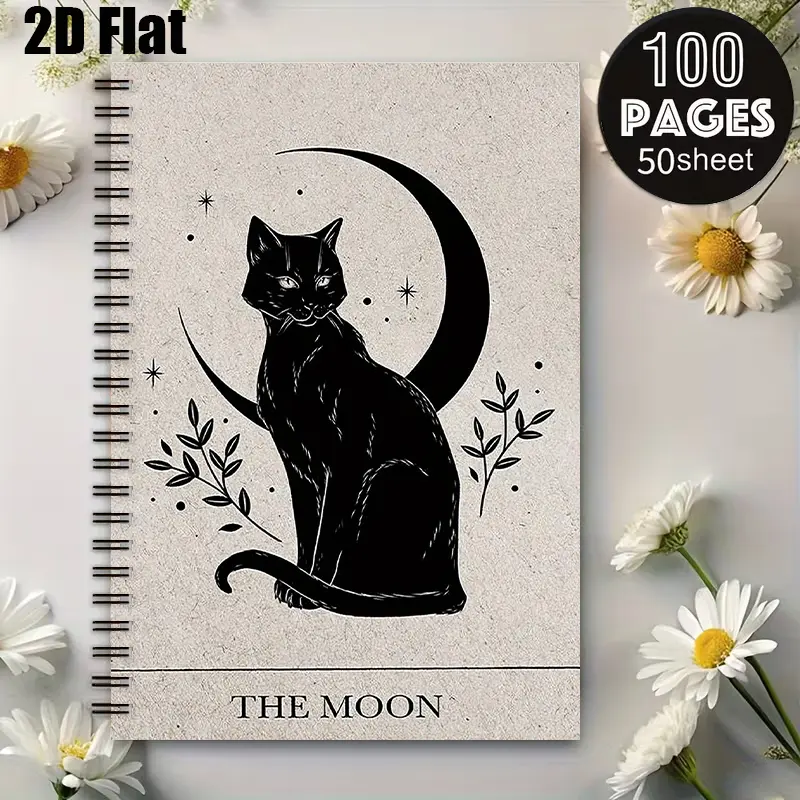 1 Spiral Bound Notebook 5.7x8.26 inch, Moon Cat Design, High-Quality Lined Pages, Durable Coil Binding, Perfect for Journaling, Daily Notes, Halloween Gift, Witchy Vibes, Gothic Stationery, Birthday Present for Cat Lovers, Travel Journal, Aesthetic