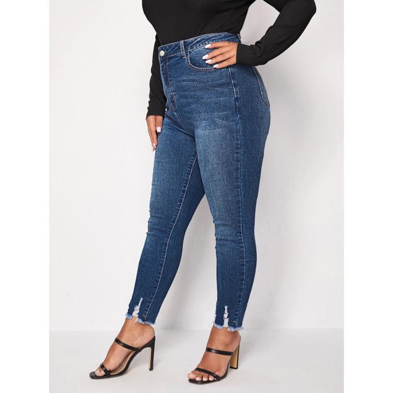 Women's Extra Size Skinny Ripped Jeans for Women Full Length Stretchy Denim Jeans Pants Full Length Pencil Denim Jeans Pants