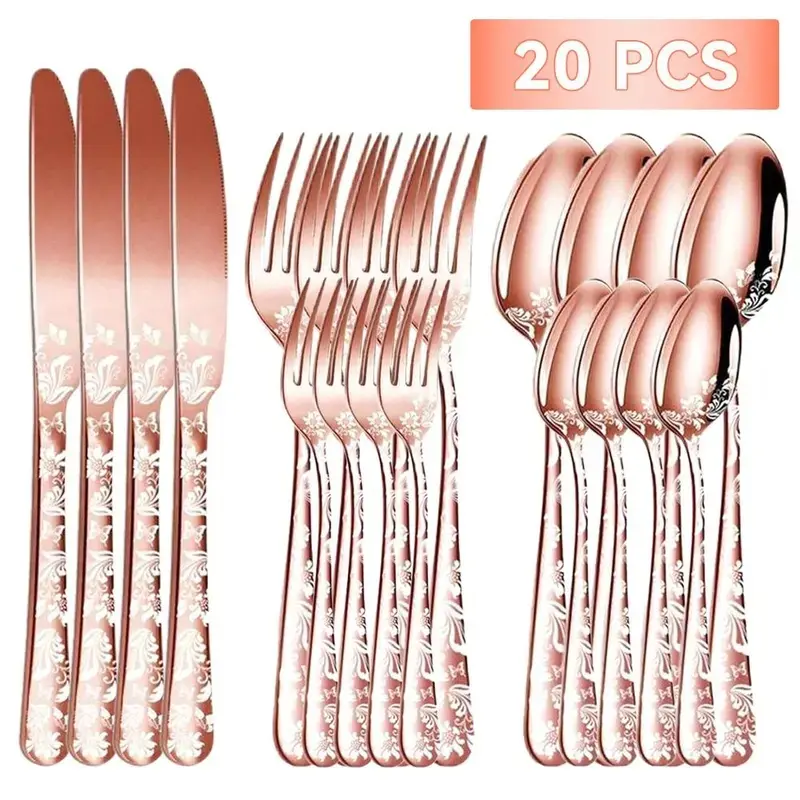 Modern Classic Cutlery Tableware Set - 20-Piece Dinnerware Service Family Set for Kitchen Dining, 5-Person Housewarming Use