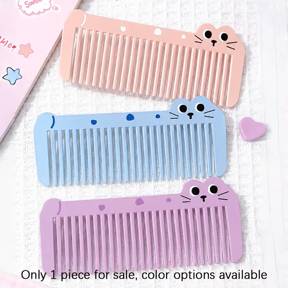 Mini Cartoon Cat Wide-Tooth Comb, Rounded Teeth Anti-Tangle Detangling Brush Anti-Static, Dry Wet Use Quick-Dry, Portable Home Travel Hair Styling Brush