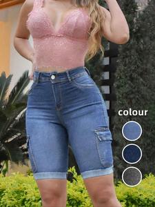 women's pocket design denim shorts, casual fashion comfy denim shorts for daily outdoor wear, ladies basic bottoms for summer, minimalist womenswear