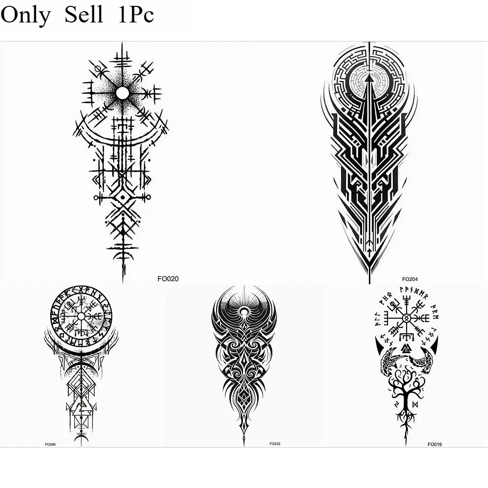 1Pc Viking Runes Geometric Waterproof Temporary Tattoo Stickers, Long-lasting Waterproof for One to Two Weeks, For Arm, Leg.