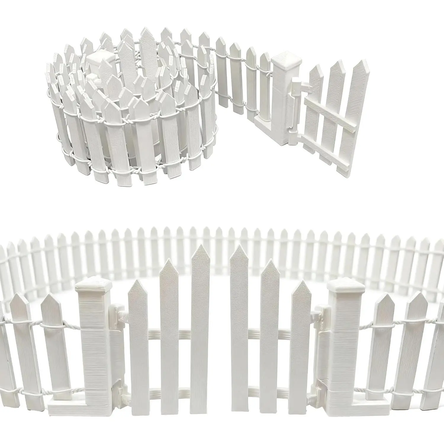 35-inch Miniature Fairy Garden Picket Fence with a Gate, White Wooden Fence for Dollhouse, Mini Village Landscape, DIY Project,  Pot