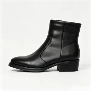 Fashion Unique Men Black Short Ankle Boots Chunky Block Heel Side Zipper Premium Texture Casual Dress Boots931153-J