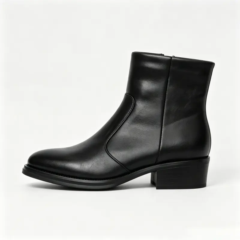 Men's Unique Black Short Ankle Boots - Chunky Block Heel, Side Zipper, Premium Texture, Casual Dress Shoe, Footwear 931153-J