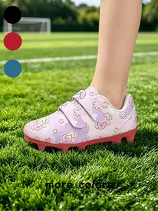 1 Pair Kids Velcro Football Cleats With Pink Purple Gradient Cute Bunny, Heart & Star Print, Sweet Girly Cozy Playful Sports Style, Non-slip Black Stud Sole & Wear-resistant Upper, Soccer Shoes For Girls Grass Training And School Matches
