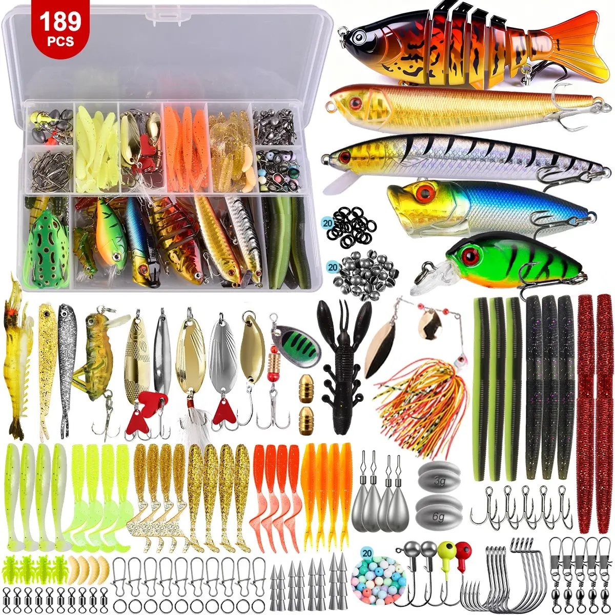 Fishing Tackle Box with Tackle, 66/95/103/189/372pcs Lures Kit, Fishing Tackle Set, Saltwater & Freshwater Gear, Weights, Hooks, Accessories, Fishing Supplies, Fishing Gifts for Men