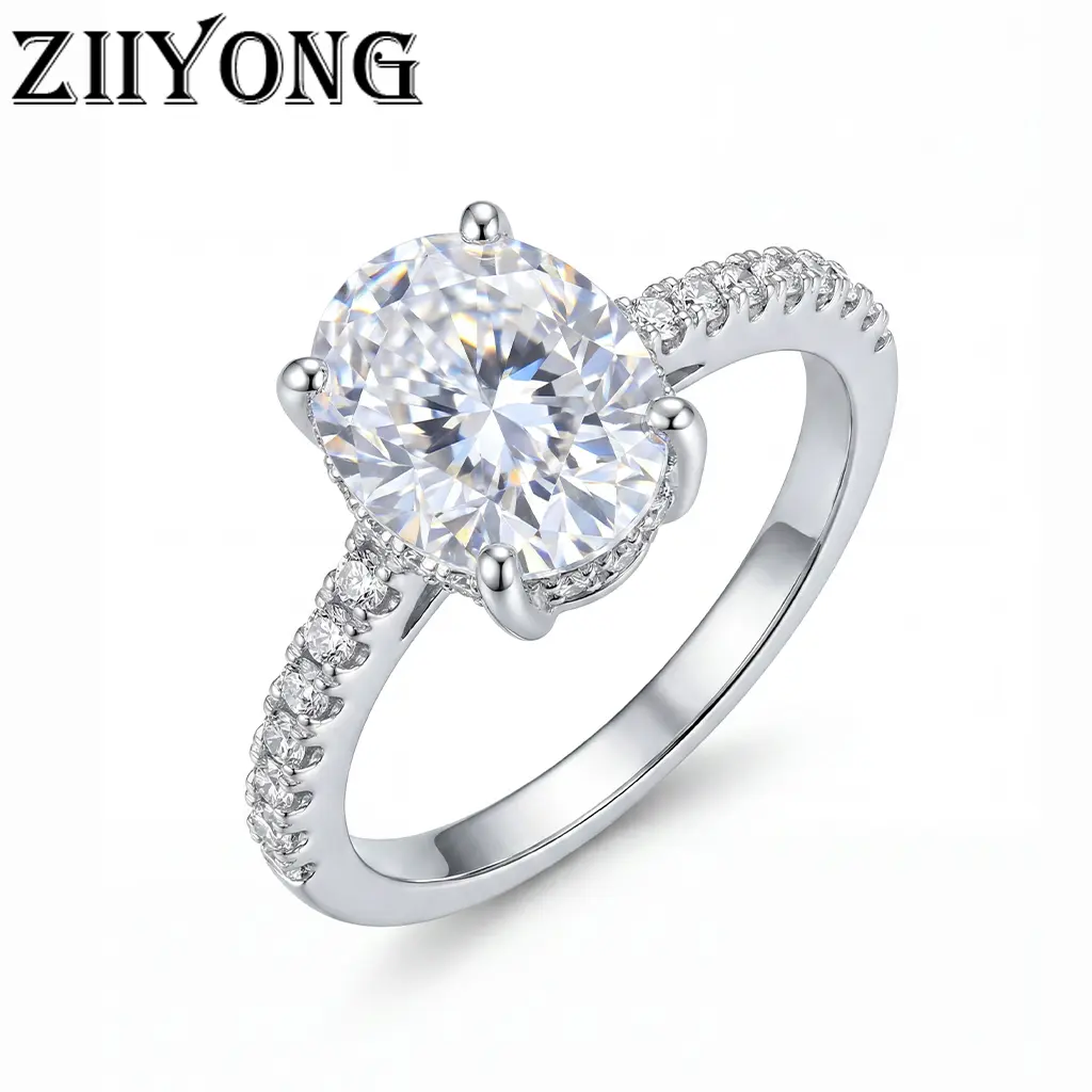 ZIIYONG Brilliant Oval Cut Moissanite Pave Setting Engagement Ring 925 Sterling Silver No Rhodium Plating Hypoallergenic Fine Jewelry For Women And Girls Perfect For Anniversary Gift Wedding Party And Everyday Wear Elegant Choice