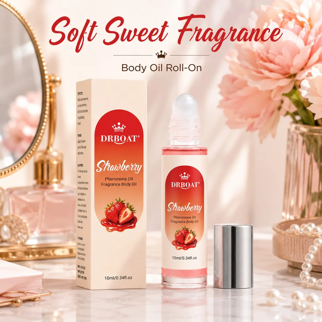 Fresh Strawberry Pheromone Oil - Sweet Strawberry Cream Roll On Subtle Perfume Oil, Cake Scent | Romantic Everyday Scent | Long-Lasting | Vegan & Cruelty-Free