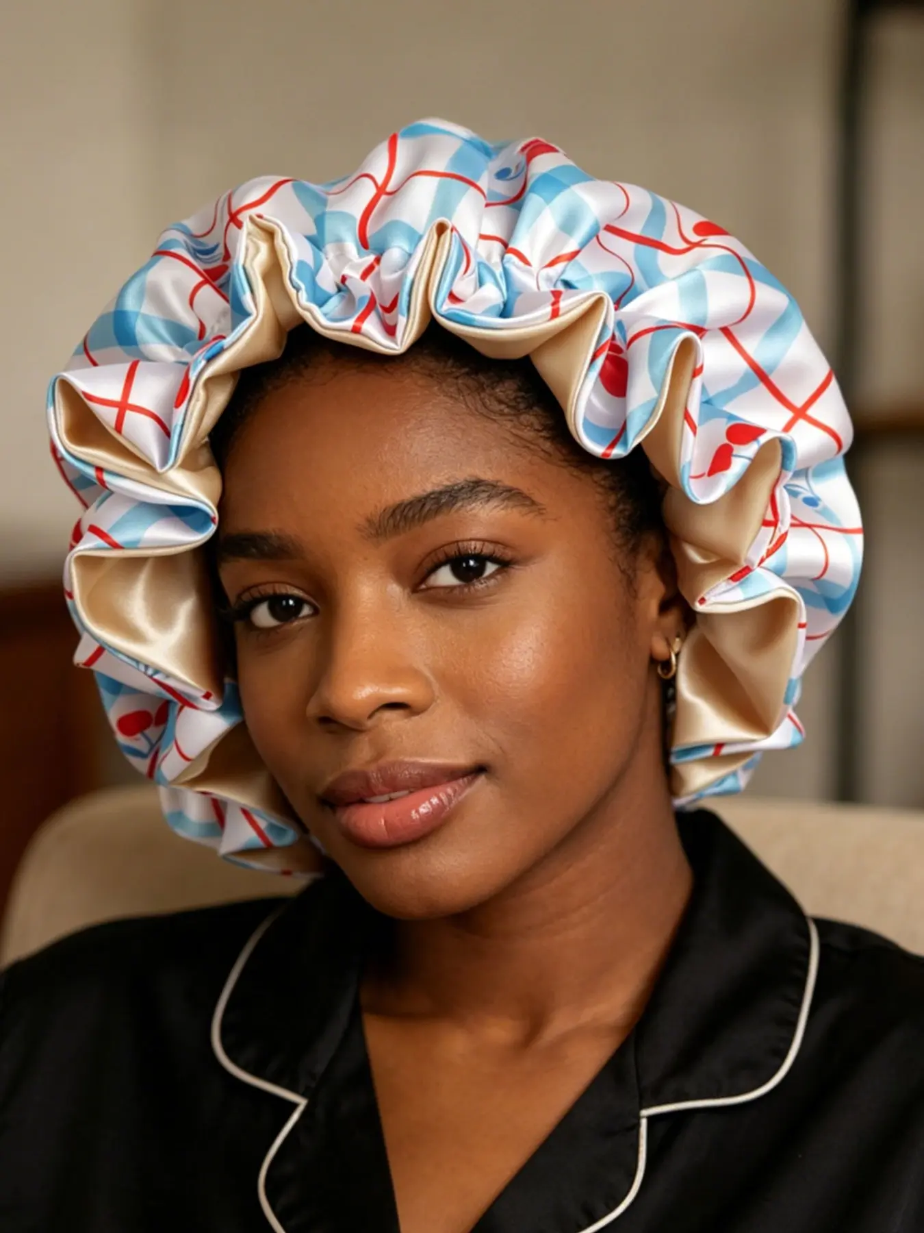 Women's Luxury Dual-Layer Satin Sleep Cap, Soft Breathable Night Hat, Ideal for Hair Care and Comfort, Elegant Sleeping Accessory
