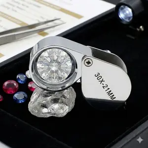 30x folding Portable Jewelry Magnifier with Dual High-Definition Lenses for coin & Gem appraisal, Adjustable Diamond Grading Tool, Anti-Scratch Mirror for Plant Specimen Observation, Multi-Coated Pocket Loupe for Jewelers & Collectors
