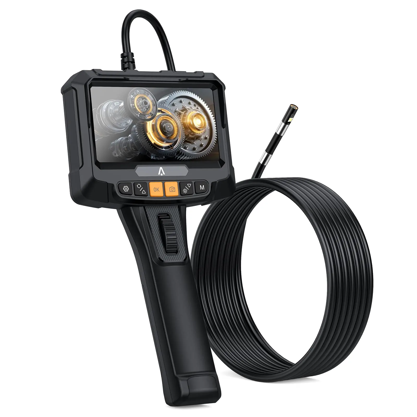 Industrial Borescope Inspection Camera - 1080P HD - 5 in IPS Screen - IP67 Waterproof - 6.6 ft Flexible Gooseneck Probe - LED Lighted