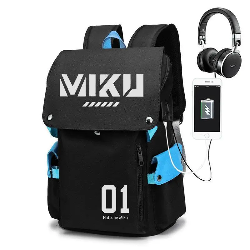 Hatsune Miku Co-branded Polyester High-Capacity Unisex Zipper Backpack, Anime-Themed Youth Schoolbag, Ideal Teen Gift (Toys & Hobbies - Classic & Novelty Toys Accessory)