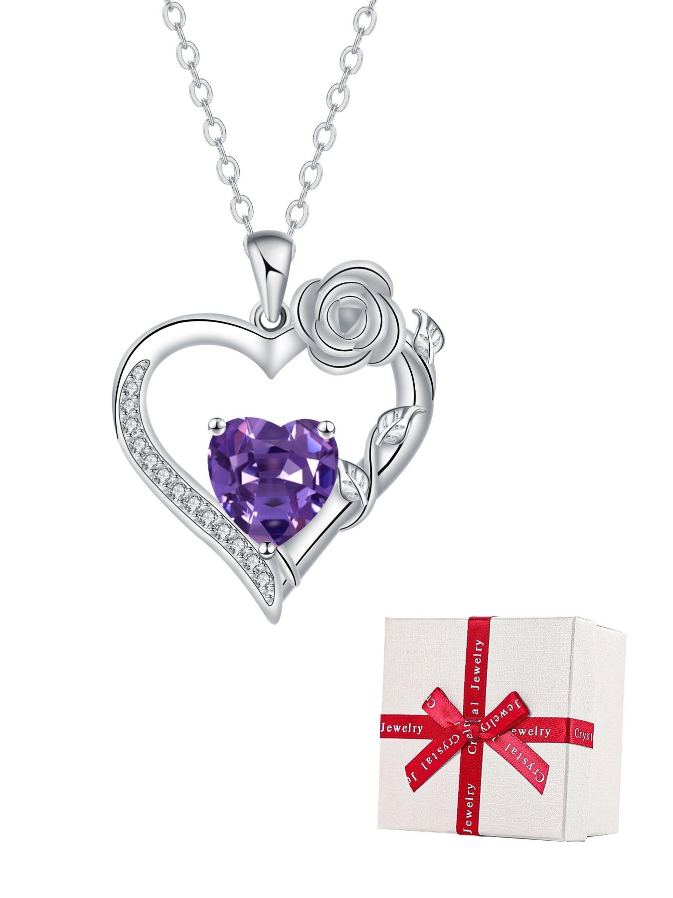 Rose Flower Heart Pendant Necklace With Rose Jewelry Gift Box, Love Heart Necklace, Anniversary Birthday Gifts for Women Mom Wife Her, Mother's Day Jewelry Gift for Mom