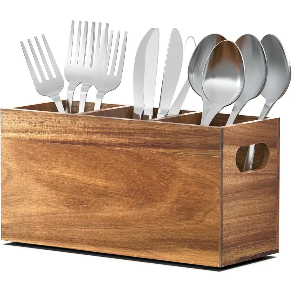 Silverware holder, Acacia Wooden silverware organizer, Utensil holder for party, Utensil holder for party for Countertop Spoon and Fork Holder Flatware Utensils Caddy for Party-1pcs