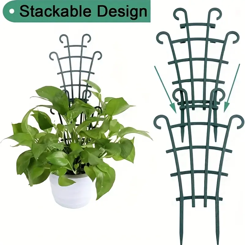 4 Stackable Plant Support Trellises with Durable Plastic Mesh and Sturdy Legs - All-Weather Indoor/Outdoor Garden Trellis for Climbing Vines, Roses, Space-Saving Design, Garden Plant Supplies