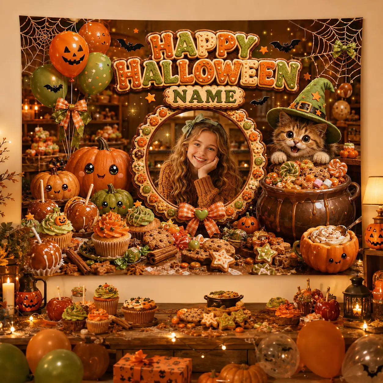 Custom Halloween Birthday Backdrop Personalized Photo Banner Pumpkin Autumn Theme Party Decoration Fabric Background