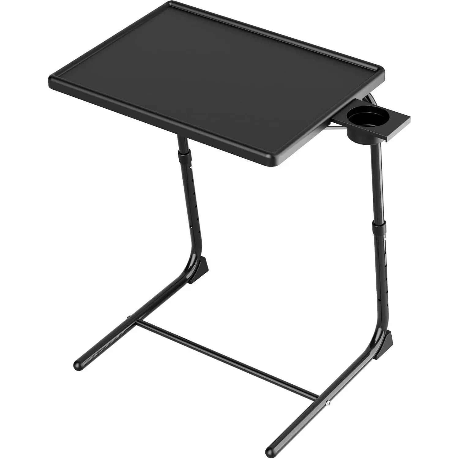 TV Tray Table - Adjustable TV Dinner Tray for Eating, Folding Laptop Table with 6 Heights & 3 Tilt Angles, Cup Holder on Couch & Bed, Black