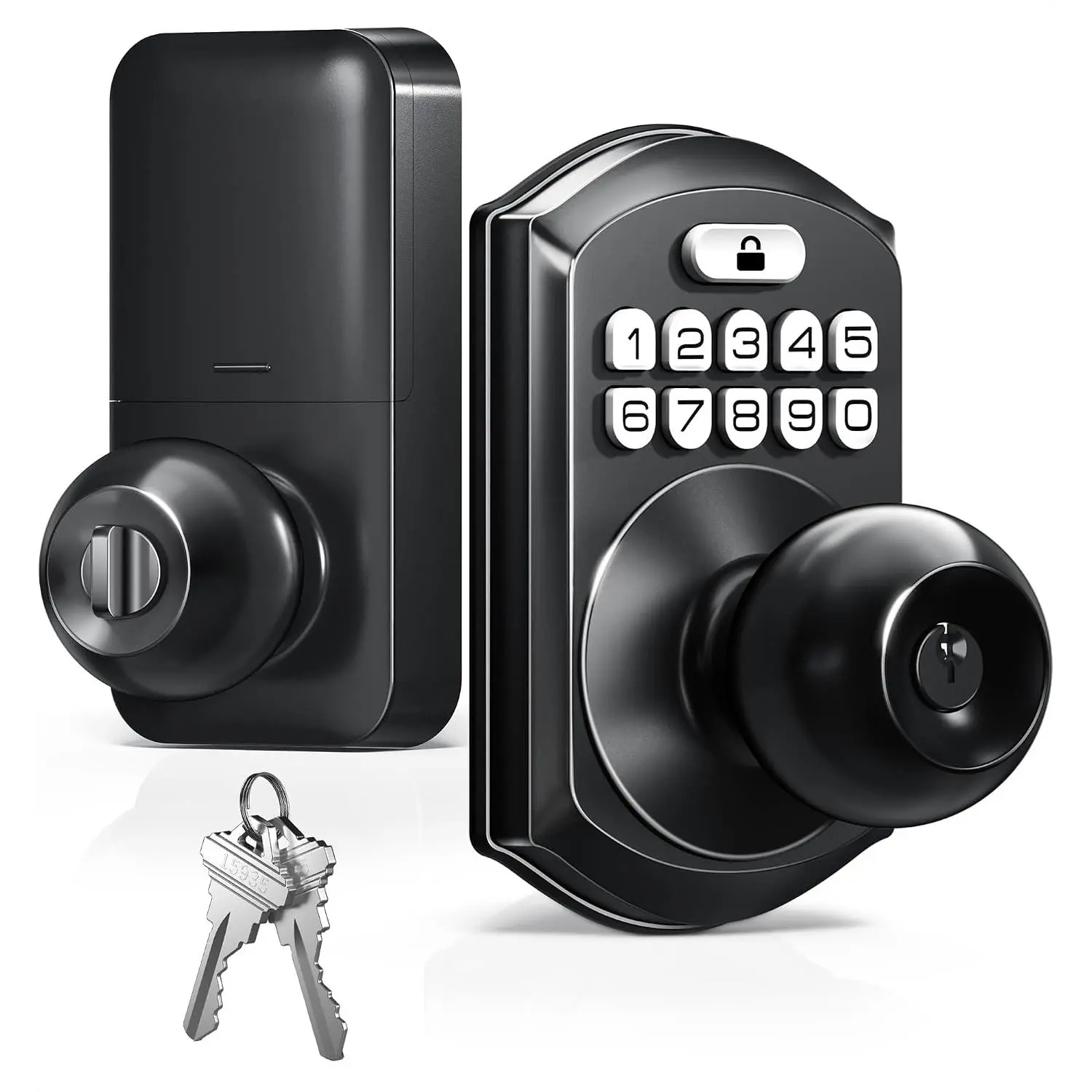 TE003 Keypad Door Knob Lock, Keyless Entry Door Handle, Matte Black |  Time Code, Auto & - Lock, Anti-Peeping Code ,  for Front Door, Easy Installation, IP54