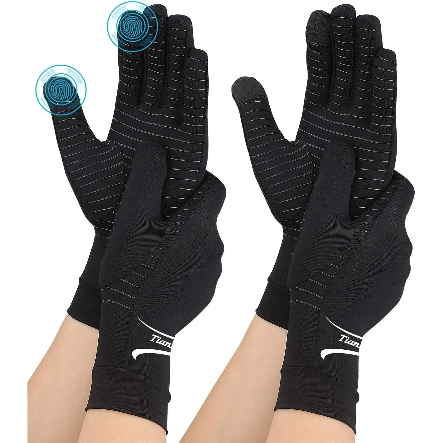 2 Pairs Copper Arthritis Full Finger Compression Gloves for Men Women, Relieve Hand Pain Swelling, Carpal Tunnel, Wrist Joint Support for Crocheting, Touch Screen Medium