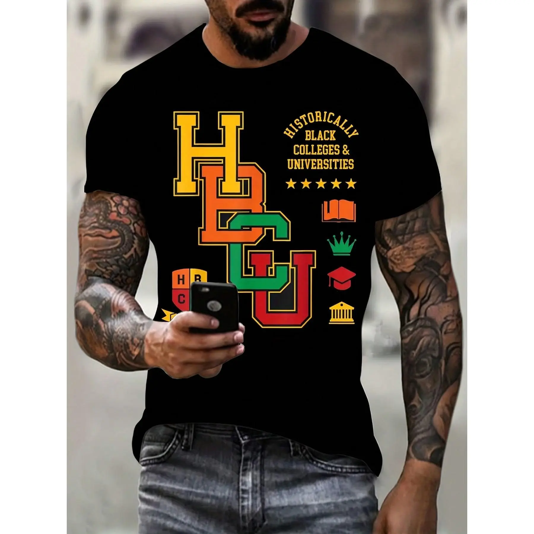 HBCU Graphic T Shirt 100 Percent Cotton Short Sleeve Crew Neck Top Historically Black Colleges Universities Pride Education Heritage Vintage College Collegiate Streetwear Outfit Gift for Men Women Unisex