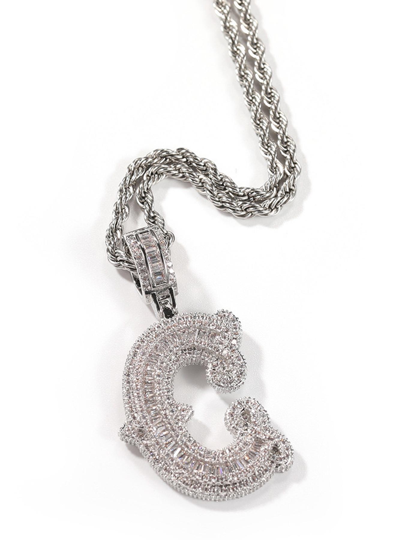 Initials Letter Pendant Necklace, Rhinestone Decor Chain Necklace, Hip Hop Jewelry for Party, Daily Decor, Trendy All-match & Exquisite Jewelry for Birthday Gift