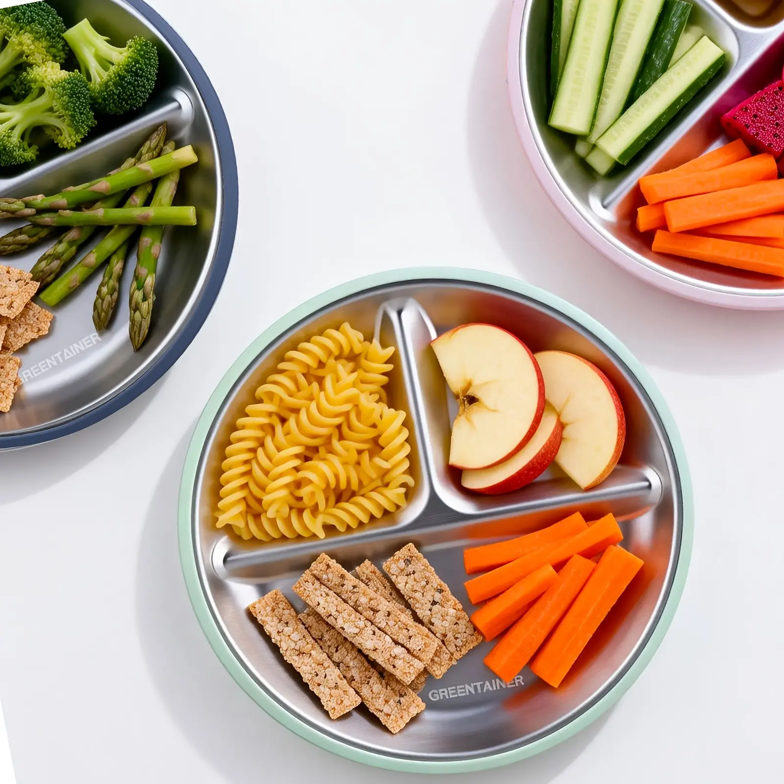 3 Pack Stainless Steel Plate, Divided Plate with Suction Base, Toddler Utensils Baby Feeding Set, Baby-Led Weaning, Reusable, Bpa-Free, Dishwasher Safe