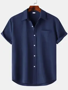 Men's Linen Short Sleeve Shirt, Casual Button Front Plain Solid Color, Ideal for Daily Wear and Special Occasions, Easy Care and Comfortable Fit