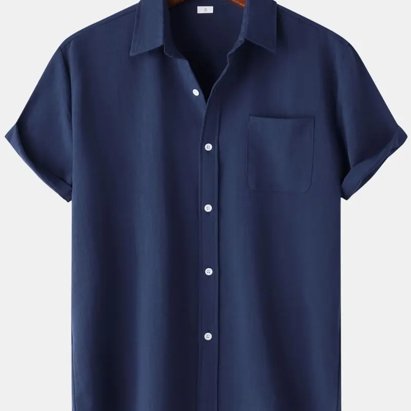 Men's Linen Short Sleeve Shirt, Casual Classic Button Front Plain Solid Color, Ideal for Daily Wear and Special Occasions, Easy Care and Comfortable Fit