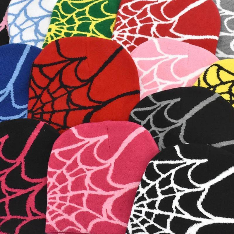 Y2K Spider Web Beanie - Unisex Colorful Knit Hat Soft Warm Streetwear for Fall Winter