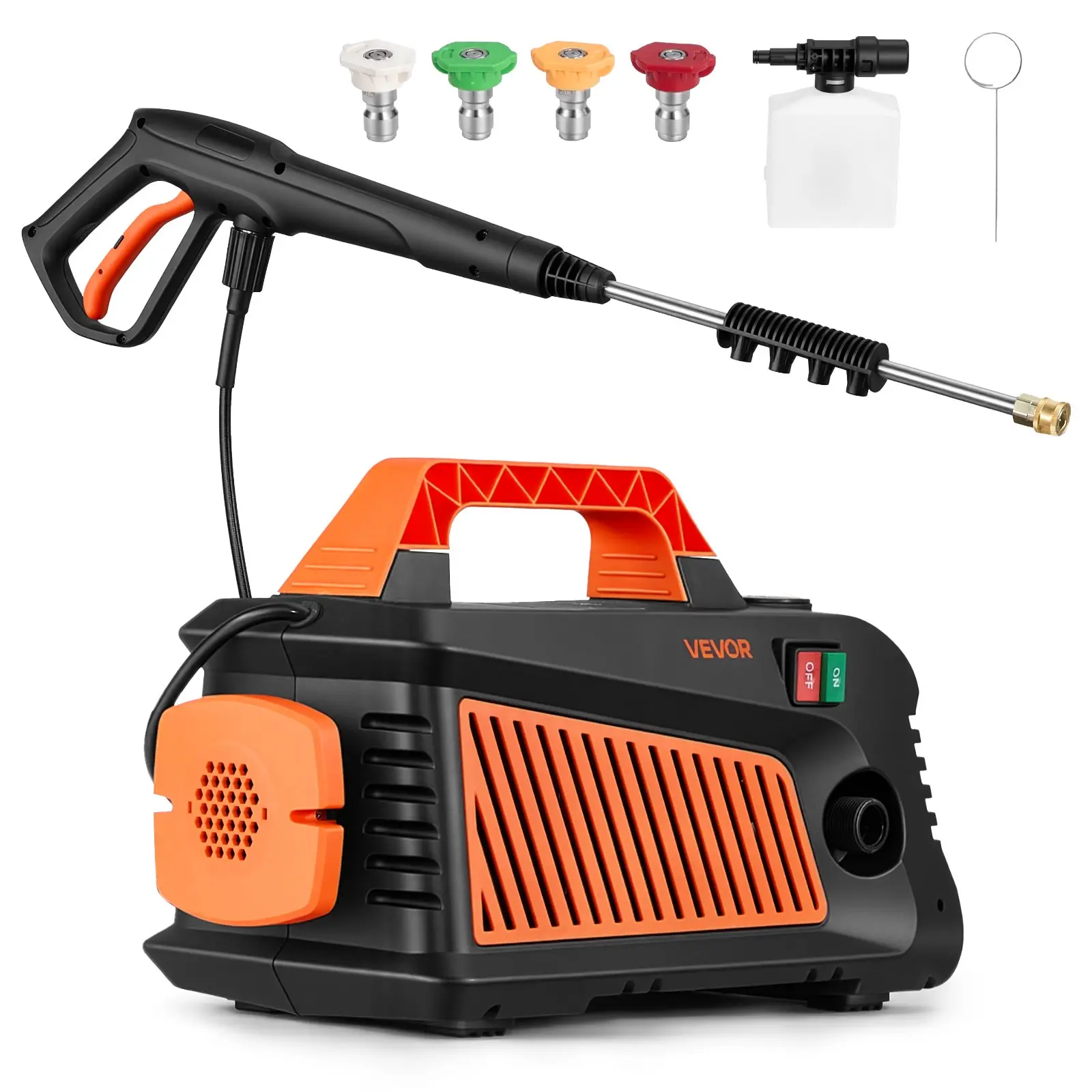 VEVOR Portable Electric Pressure Washer, Max 2000 PSI, 1.59 Max GPM, with 4 Nozzles, Metal Wand, Foam Sprayer, Built-in Carry Handle, Compact Flexible for Cars, Home Surfaces, Portable Pressure Washer