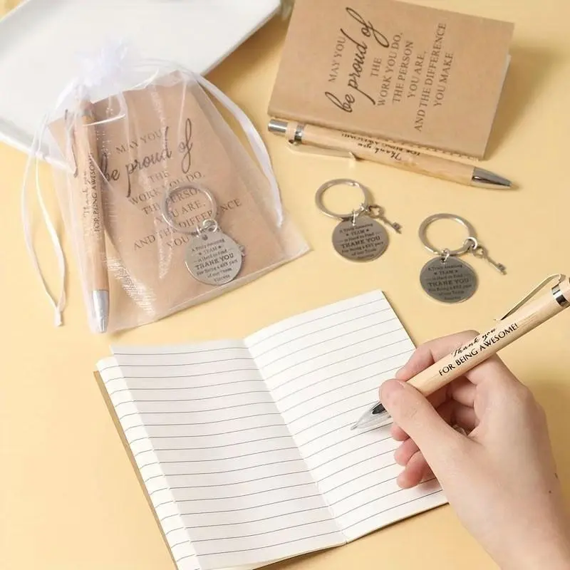 Latest 12 pieces/set. Thank you gift set, team gift, employee appreciation gift, bamboo pens, notebooks, motivational keychains, bags, student education gifts, Christmas event party prizes, Stationery Set