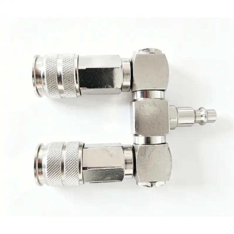 Two-way air hose distributor, 360-degree rotation Swivel joint, 1/4" NPT steel connector - 300PSI industrial air compressor connector, durable quick-connect fitting, Air Hose Fittings