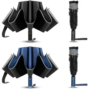 2-Pack Travel, 10 RIBS, Windproof Umbrellas for Rain & Sun,, Foldable Reverse Rain for Men