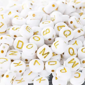 150 Pcs Acrylic Alphabet Letter Beads Gold On White Name Bracelets for Jewelry Making (gold on white)