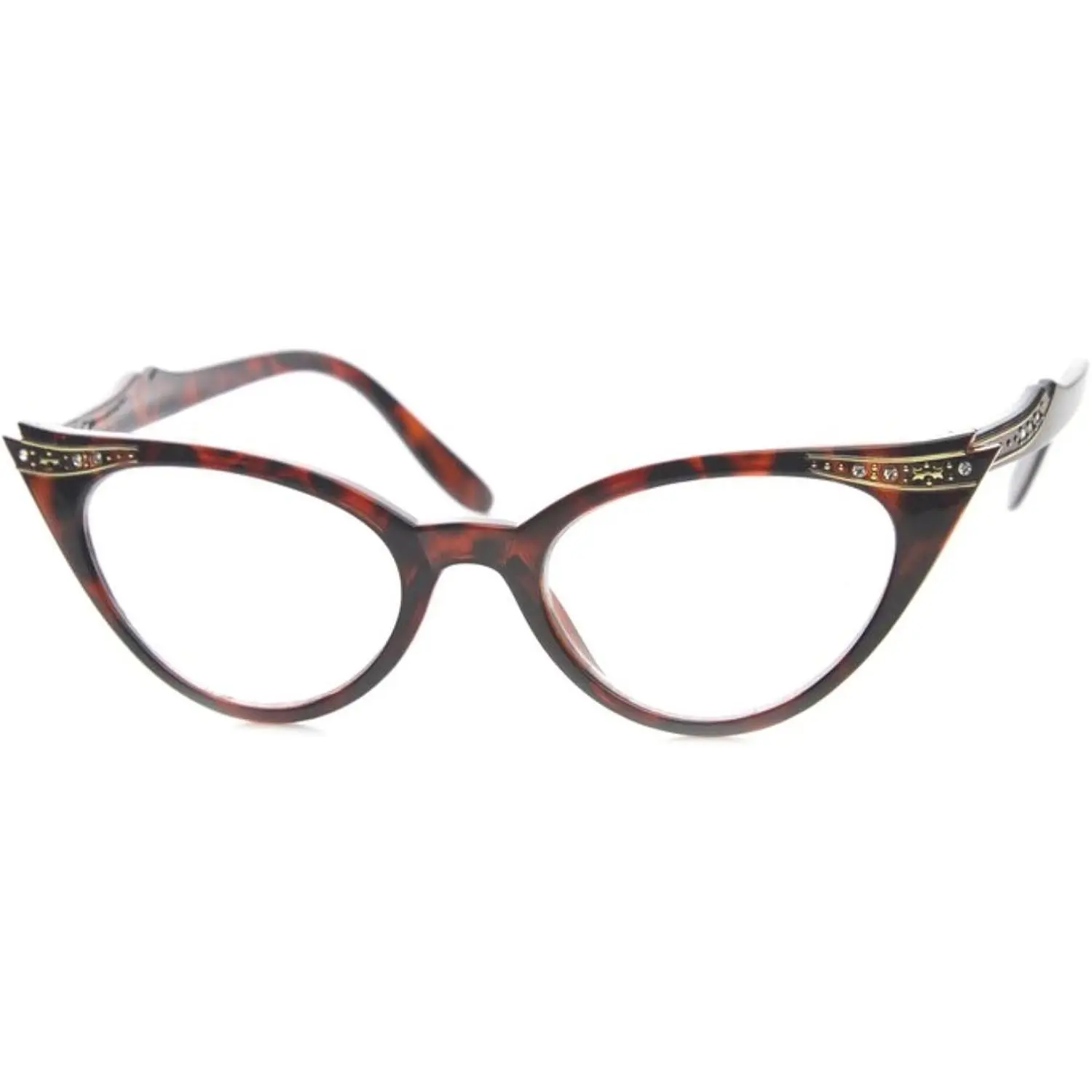 -  50s Inspired Fashion Clear Lens  Eye Glasses Rhinestones