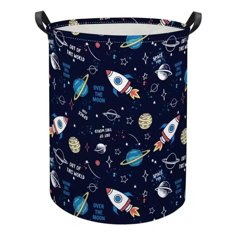 1pc, Laundry Basket Hamper, Hamper Cute Storage Bin Organizer Butterfly Room Decor for Home(Rocket Planet), Shelf Baskets