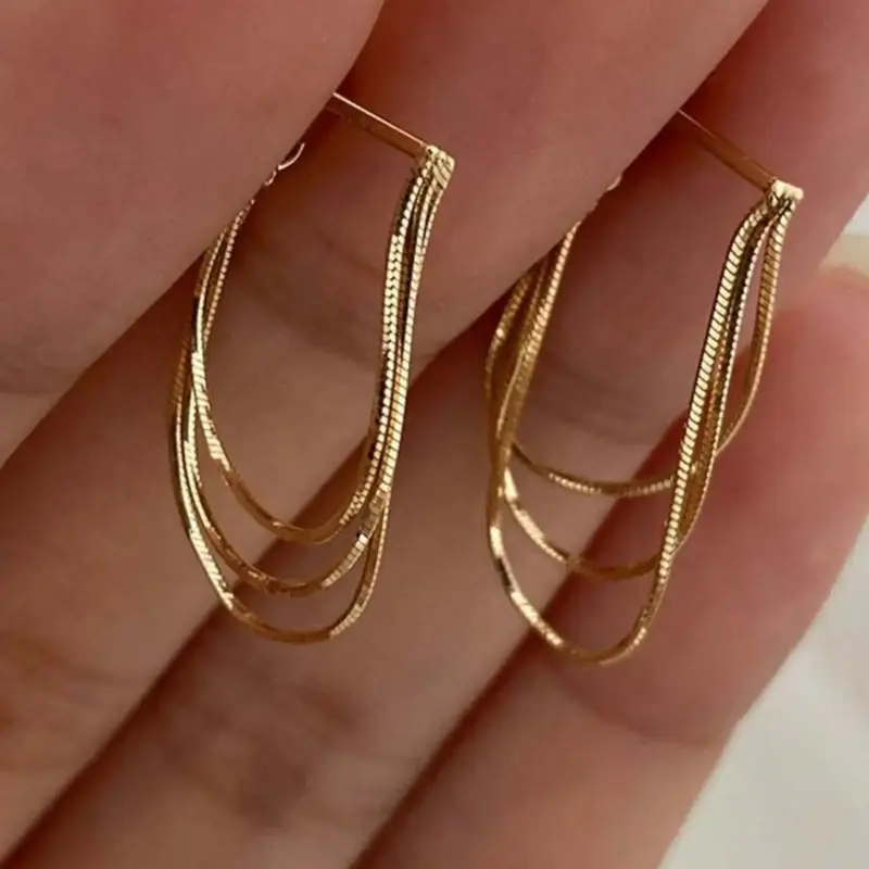 Minimalist Gold Multi Layer Hoop Earrings for Women, Elegant Triple Line Dangle Hoops, Lightweight Statement Earrings, Everyday Luxury Jewelry, Fashionable Jewelry Accessories, Trendy Party Date Gift, Dangling Earrings