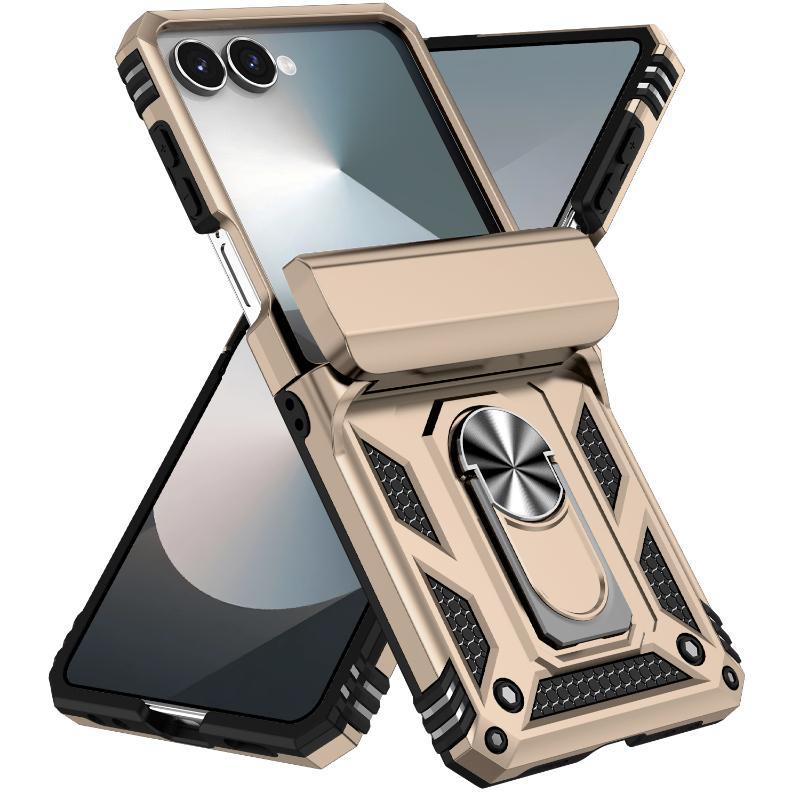 360 ° Rotating Metal Car Bracket Ring Solid Color Armor Lanyard Phone Case For Samsung Galaxy Z Flip 7 6 5 4 3 Protection Cover