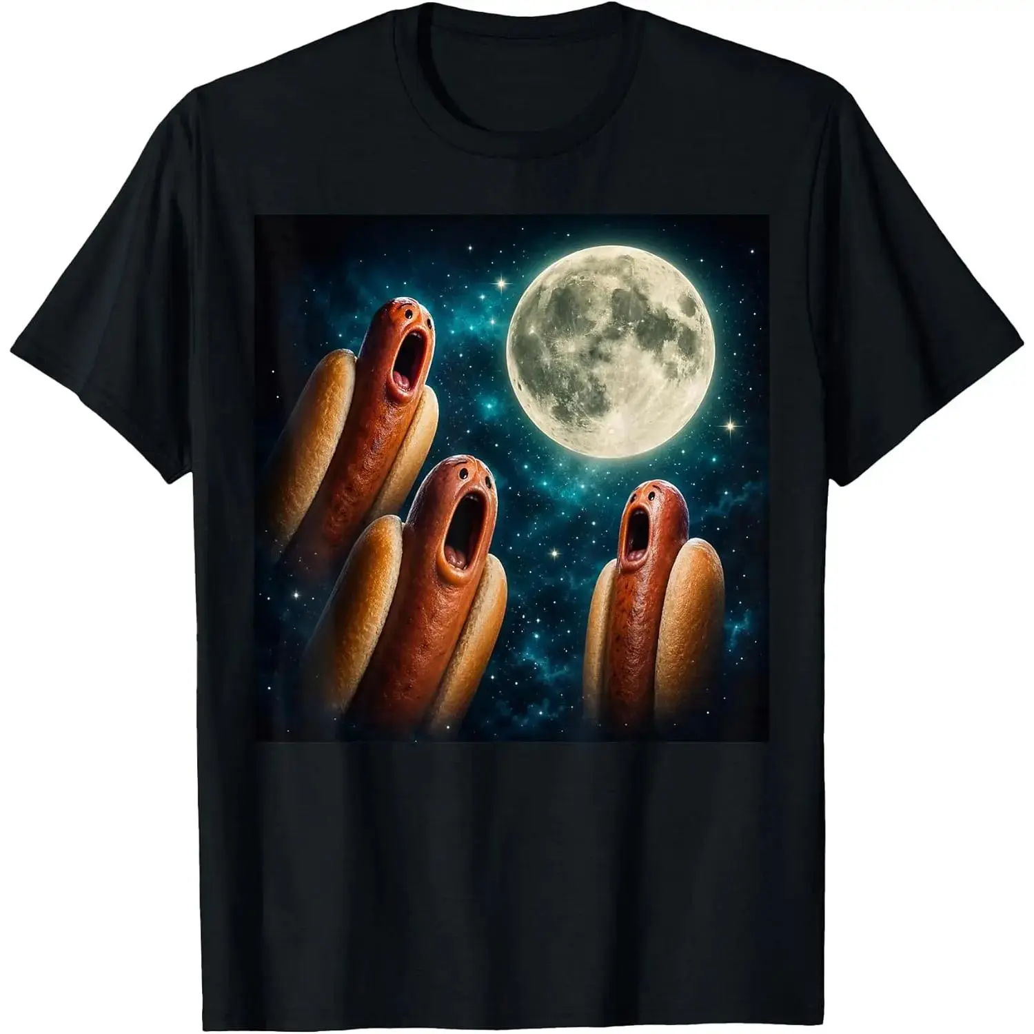 Unisex 3 Magical Hotdogs Howling at the Moon Funny Meme Short-Sleeve T-Shirt, Casual Fashion Men's Top, Summer Streetwear Gift