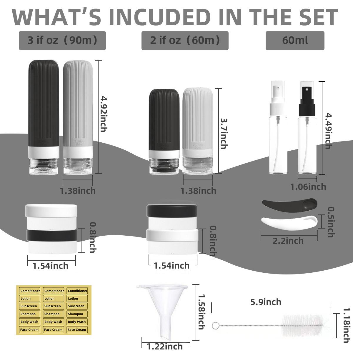 Travel Silicone Shampoo and Shower Gel Bottles Set, Leak-Proof Portable Toiletry Containers, Refillable Travel Bottles for Shampoo, Conditioner, Soap, Camping, Vacation, & Business Trip Essential