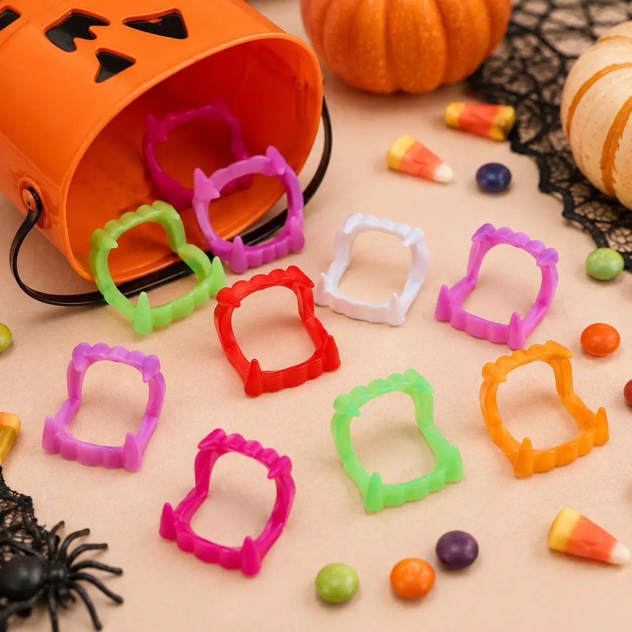 10PCS Random-Color Vampire Fangs, Halloween Costume Teeth Set for Cosplay, Dress-Up, Haunted House, Theme Party & Photo Props