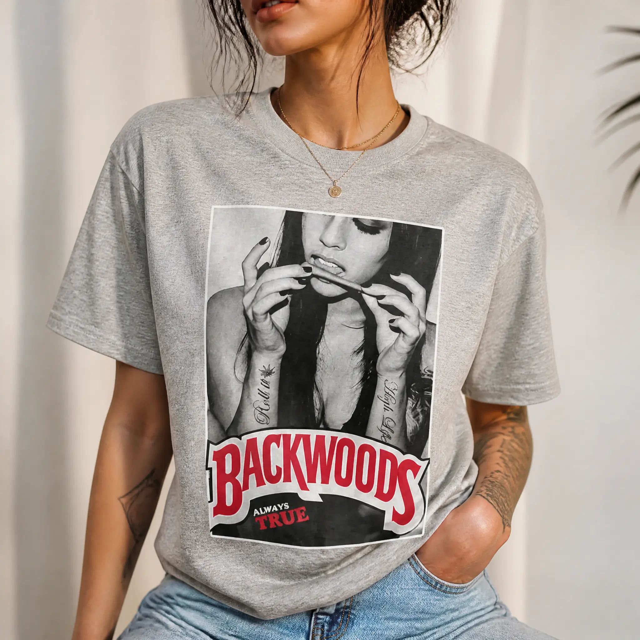 Cool "Backwoods" printed black oversized baggy T-shirt, 100% cotton crew neck short sleeve boxy graphic tee for men-summer streetwear, Y2K festival skater casual outfits,Vintage 90s tshirt