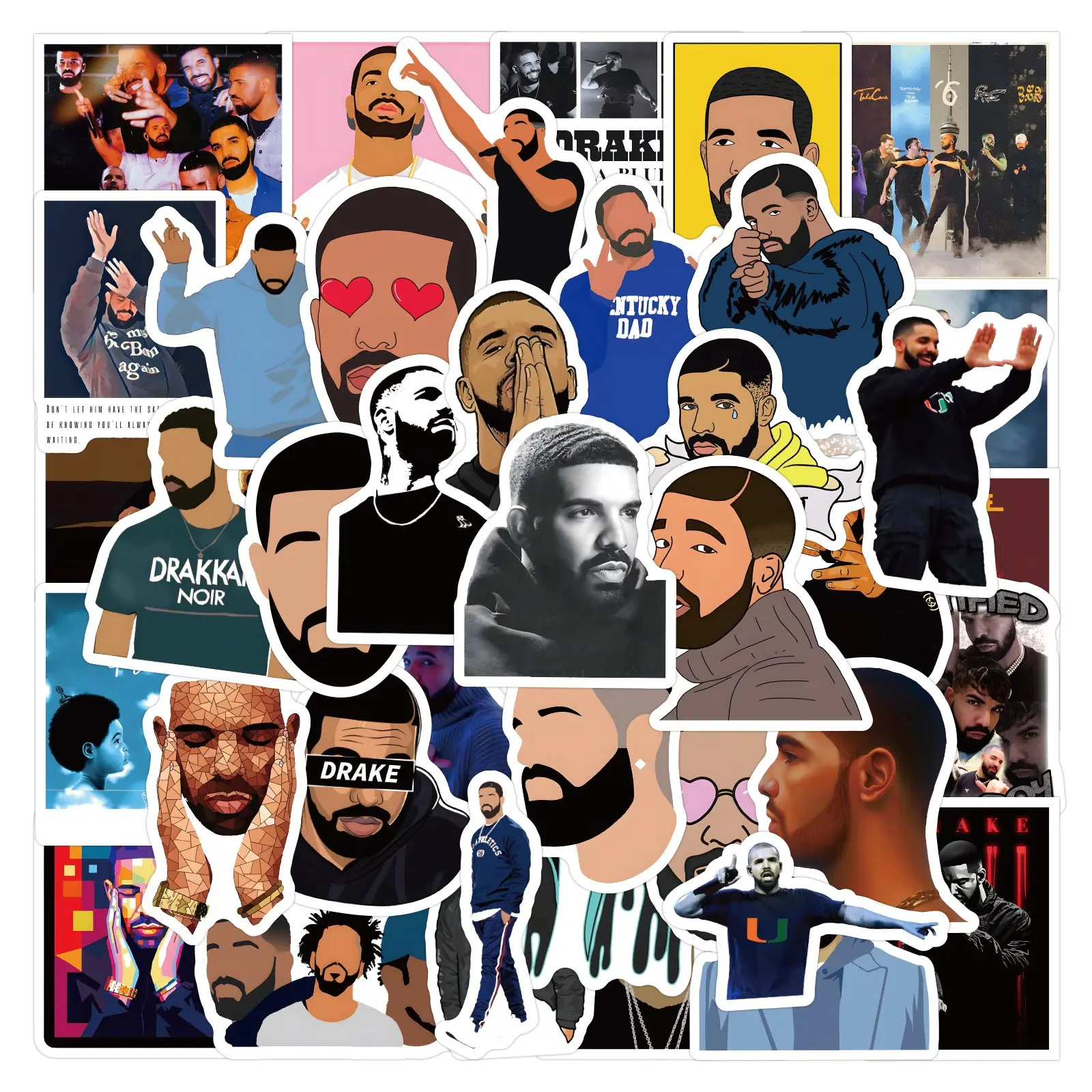 60 Sheets New Drake Graffiti Stickers, Self-Adhesive Waterproof Decals for Car, Luggage, Water Bottle, Skateboard, Phone Case, Universal Car Sticker