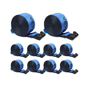 VEVOR Winch Straps, 4"x 30', 6000 lbs Load Capacity, 18000 lbs Breaking Strength, Truck Straps with Flat Hook, Flatbed Tie Downs Cargo Control for Trailers, Farms, Rescues, Tree Saver, Blue (10 Pack)